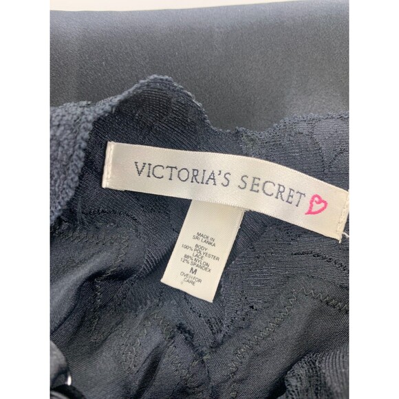 Victorias Secret Long Black Lace Satin Gown High Slit V-Neck Adjustable Medium - Picture 7 of 11